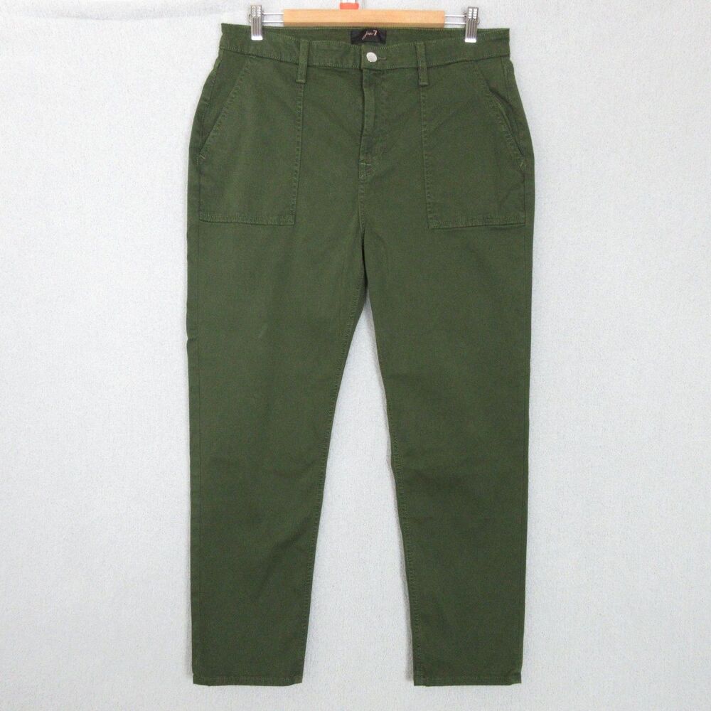 Jen7 Pants Womens 31‎ Olive Green Slim Fit Chino High Rise Zip Fly Patch Pockets